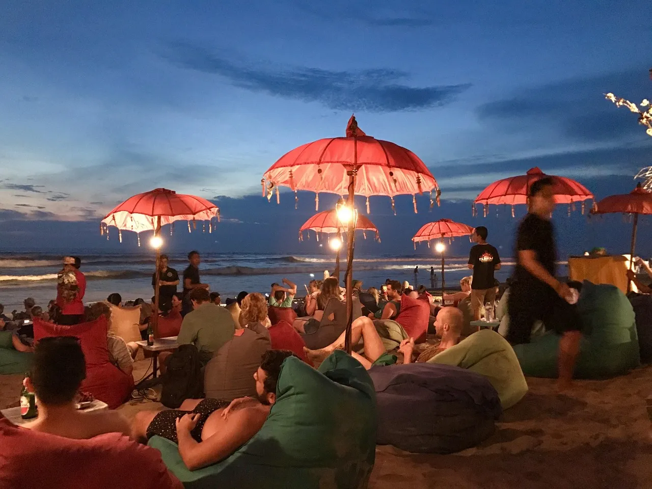 Crowded beach in Seminyak in Bali